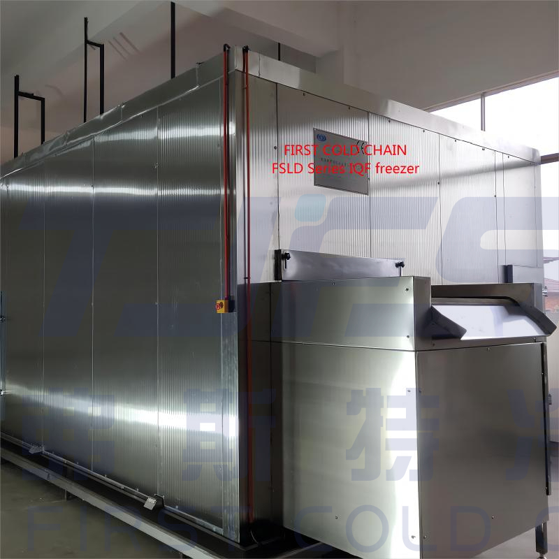 အရည်အသွေးမြင့် Fluidized Bed IQF ရေခဲသေတ္တာ FSLD1000 IQF ပထမအအေးကွင်းဆက်မှ အကြော်များအတွက် ရေခဲသေတ္တာ 